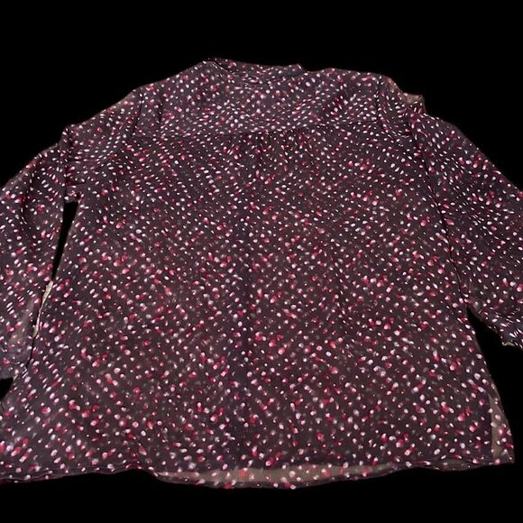 J Jill LS sheer blouse brown w/ red white print GUC last picture shows colors - Picture 8 of 16